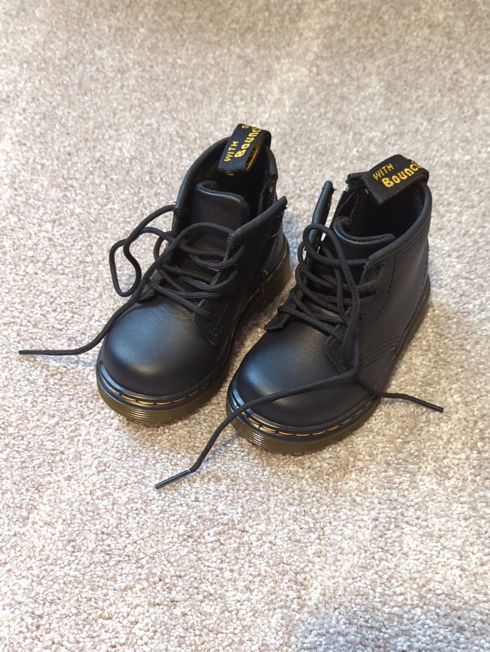 Dr. Martens Black Ankle Boots with Yellow Pull-Tab 5 Toddler